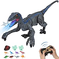 Remote Control Dinosaur Toys for Kids,Walking Roaring Velociraptor, 2.4Ghz Electronic Realistic RC Dinosaur with 3D Eyes & Light & Roaring Sounds,Jurassic Dinosaur Toys for Boys Girls (Gray)