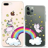Matching Couple Cases Compatible for iPhone 15 14 13 12 11 Pro Max Mini Xs 6s 8 Plus 7 Xr 10 SE 5 Rainbow Design Flexible Slim fit Cartoon Magic BFF Clear Cover Print Caticorn Unicorn Kawaii