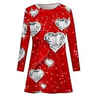 XJYIOEWT Corset Dress for Women Sexy Denim,Valentine's Day Women's Love Theme Printed Round Neck Long Sleeve Casual Dres