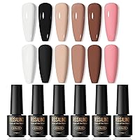 ROSALIND 6PCS White Nude Gel Polish Set, Nude Brown Gel Nail Polish White Black Colors Neutral Collection Nail Art Design Gel Manicure Fall Winter Nail Decoration