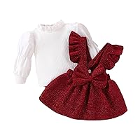 iiniim Baby Girls Christmas Outfits Long Sleeve Shirt with Ruffle Straps Suspender Skirt Clothes Set