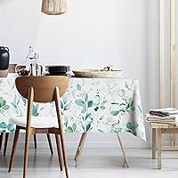Teal Eucalyptus Leaves Tablecloth Waterproof Fabric,Rectangle Watercolor Oil-Proof Wrinkle Resistant Table Cover for Dining Table, Buffet Parties and Camping, Mint Color (60