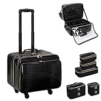OCHEAL Rolling Makeup Train Case,with 7 Pcs Clear Makeup Bags, 20