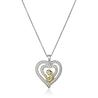 Amazon Collection 18K Yellow Gold over Sterling Silver Diamond Accent Mother and Child Heart Pendant Necklace,18