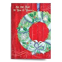 Designer greetings Interfaith Boxed Christmas Cards, Interfaith Wreath for Hanukkah and Christmas (Box of 18 Gold Foil Embossed Cards with Envelopes)