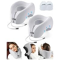 2-in-1 Travel Neck Pillow, 2 Pack Memory Foam Neck Support Pillow with Storage Bag, Adjustable U Shape Napping Pillow for Airplane, Car, Train, Bus Trip and Home Use