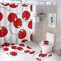 Fresh Red Cherries Bathroom Sets 4 Pcs Bathroom Shower Curtain Set with Rugs Toilet Lid Cover Bath Decor