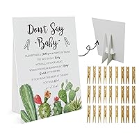 Cactus Don't Say Baby Game (1 Sign and 50 Mini Natural Clothespins) Don't Say Baby Baby Shower Game, Baby Shower Decorations, Baby Shower Games Gender Neutral, Succulent Boy (2DS04)
