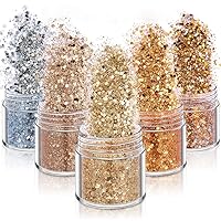 Holographic Nail Art Glitters Gold Silver Nail Sequins 3D Laser Acrylic Nails Powder Dust Flakes Nail Art Supplies for Nails Art Decoration Nail Sparkle Manicure Accessories Glitters Crafts 5 Boxes