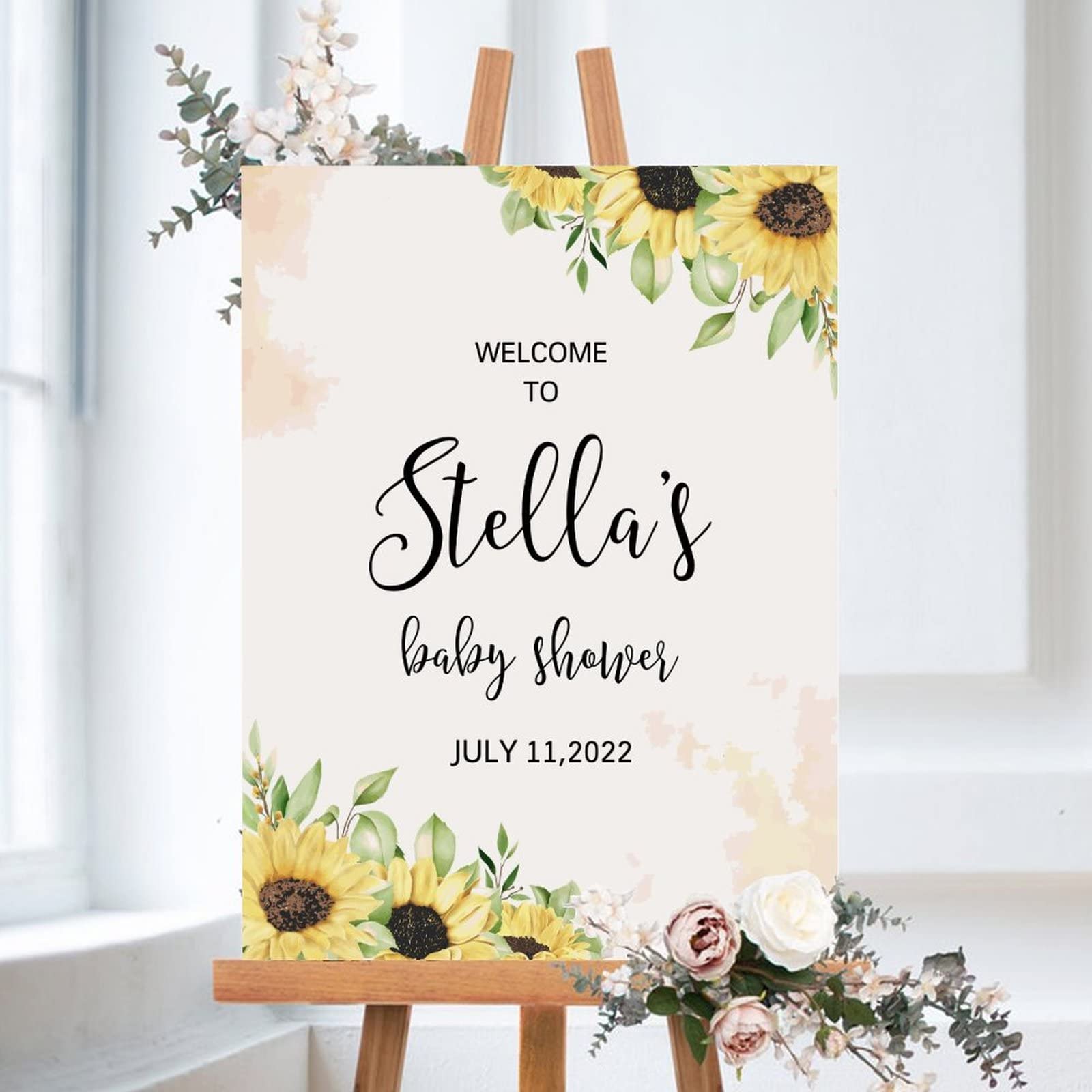 Sunflower Welcome Sign, Baby Shower Sign, Girl Baby Shower, Baby Shower Decor, Gender Neutral Baby Shower Party Sign, Personalized Baby Shower Sign, Rustic Baby Shower Decorations