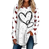 Happy Valentines Day Shirt, Women's Casual Plus Size Long Sleeved Round Neck Valentine's Day Printed T-Shirt Top