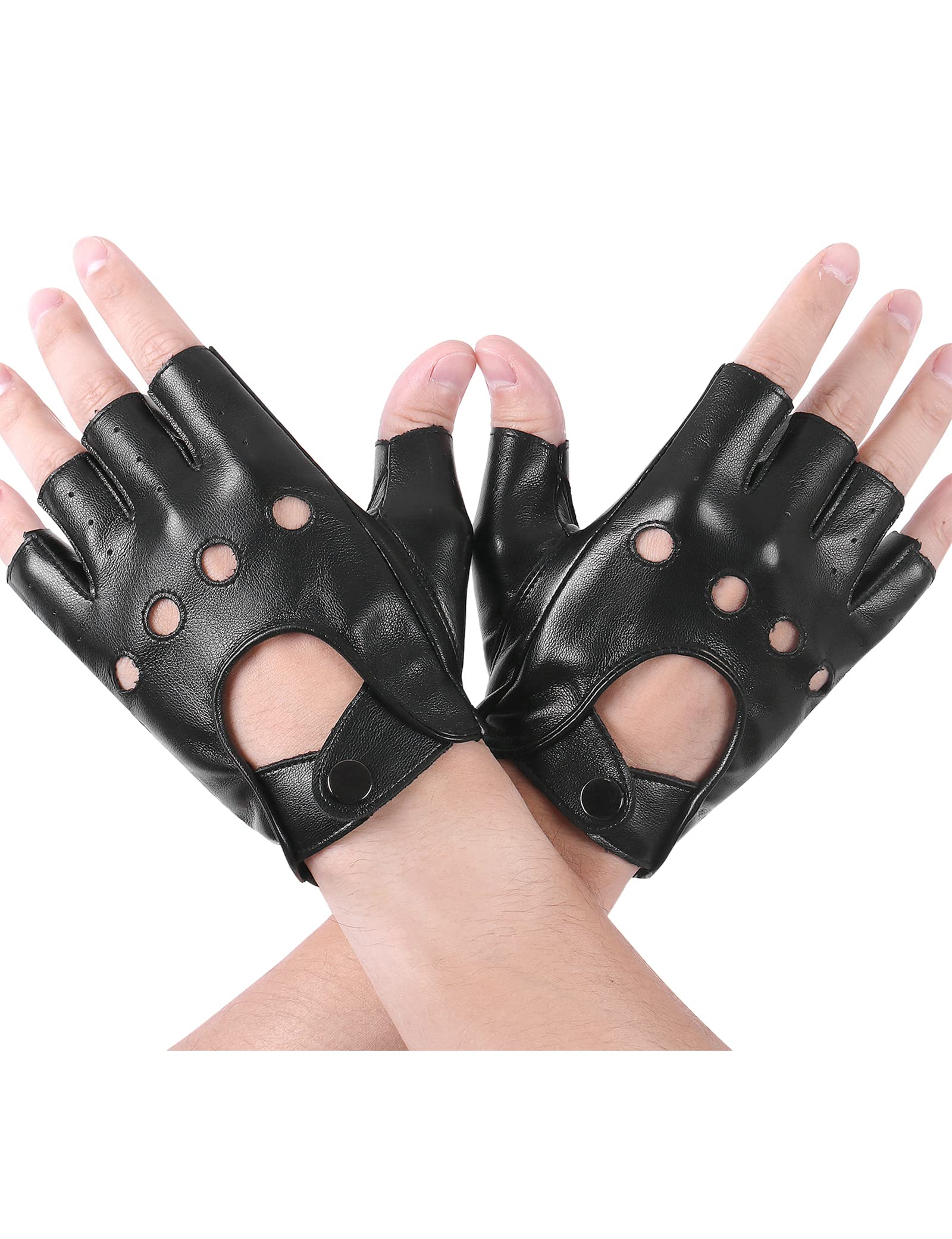  FLORVIV Black Fingerless Gloves PU Faux Leather Goth Cosplay  Costume Punk Halloween Performance for Women Girls : Clothing, Shoes 