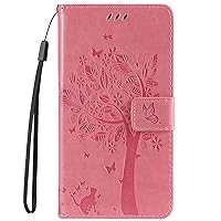 Wallet Case Compatible with Xiaomi Poco M3 Pro, Big Tree PU Leather Flip Folio Shockproof Cover for Redmi Note 10 5G (Pink)
