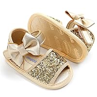 LAFEGEN Baby Girl Summer Sandals Non Slip Soft Sole T-Strap Infant Toddler First Walkers Crib Dress Shoes 3-18 Months 12 Gold, 3-6 Months Infant