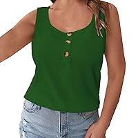 Fashion Jacquard Henley Tank Tops Women Summer Casual Fitted Sleeveless T-Shirts Plus Size Button Up Crewneck Blouse