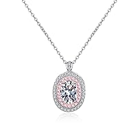 StarGems® Double-Layer Pink 1ct Moissanite 925 Silver Platinum Plated Necklace 40+5cm NX009
