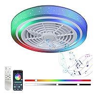 CANEOE RGB Ceiling Fans with Lights and Remote, 50cm Low Profile Ceiling Fans with Lamps, Bluetooth Speaker, 6 Speeds Enclosed Blades Ceiling Fan with Light for Bedroom, Living Room