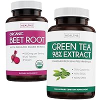 Bundle of Green Tea Extract & Beetroot Powder- Natures Energy Enhancer Pack - Green Tea 98% Extract with EGCG to for Metabolism (120 Capsules) & Organic Beetroot Powder with Black Pepper (120 Tablets)