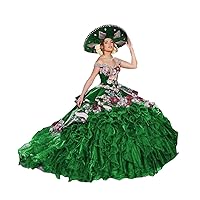 2024 Colorful Flower Floral Patterned Velvet Ball Gown V Neck Quinceanera Evening Party Dresses Ruffles XV
