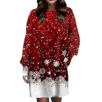 Women Christmas Dress, Fashion Casual Long Sleeve Round Neck Pocket Printed Dress Party for 2024 Womens Outfit Green Dresses Holiday Winter Fall Outfits Plaid Maxi Dress (L, Wine)