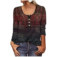Women's Blouses and Tops Dressy New U-Neck Fashion Print Long Sleeve T-Shirt Slim Top Casual Tops Blouses