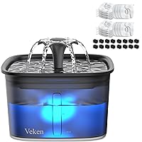 Veken 95oz/2.8L Pet Fountain & Original Design 32 Pack Replacement Filters & Sponges Set (Space Black, Plastic)