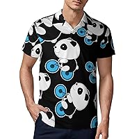 Cute Panda on Bicycle Men's Polo Shirt Short Sleeve Sport Shirts Casual Golf T-Shirt for Work Fishing