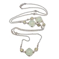 NOVICA Handmade Chalcedony Peridot Long Station Necklace from Bali .925 Sterling Silver Indonesia Gemstone Birthstone 'Buddha Gems'