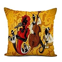 Linen Throw Pillow Cover Red Music Abstract Jazz Musician Sketch Band Festival Instrument Home Decor Pillowcase 18x18 Inch Cushion Cover for Sofa Couch Bed and Car