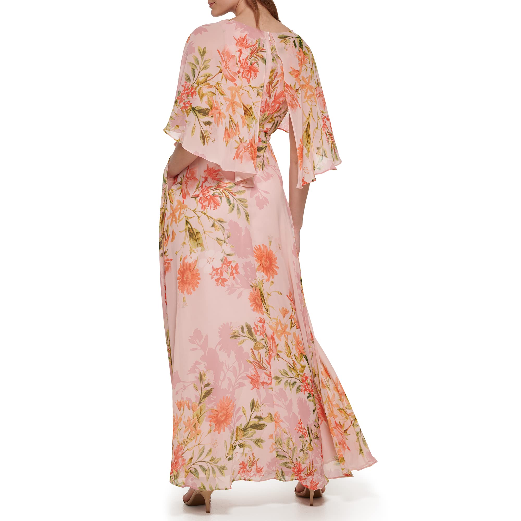 Eliza J Women's Maxi Style Caplet Chiffon Elbow Sleeve Jewel Neck Dress