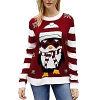 Pink Queen Women's Ugly Christmas Xmas Pullover Sweater Jumper Penguin M