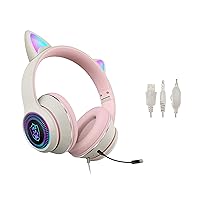 Cat Ear Gaming Headset with Mic RGB LED Light, Flashing Glowing Stereo Headphones, 7.1 Stereo Sound Surround Over-Ear Headset for PC, PS4, PS5, Nintendo Switch,Mobile(Grey)