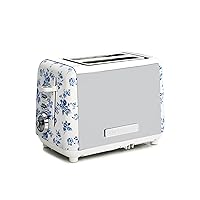 VQ Laura Ashley China Rose Stainless Steel 2 Slice Toaster | Multi-Functional Bagels & Bread Toaster 2 Slice with Adjustable Heating & Defrost Mode | Featuring 2 Wide Slots & Croissant Warming Rack