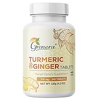 Turmeric Ginger Tablets 240 Tablets/Bottle – Made with Turmeric, Ginger Root and Black Pepper | 500mg per Tablet | No Chemical Coating