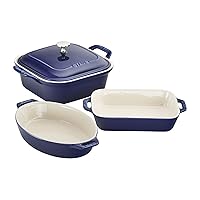 Staub Ceramics 4-pc Baking Pans Set, Casserole Dish with Lid, Brownie Pan, Dark Blue