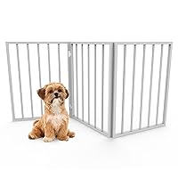 Pet Gate - 3-Panel Indoor Foldable Dog Fence for Stairs, Hallways or Doorways - 54x24-Inch Retractable Wood Freestanding Dog Gates by PETMAKER (White)