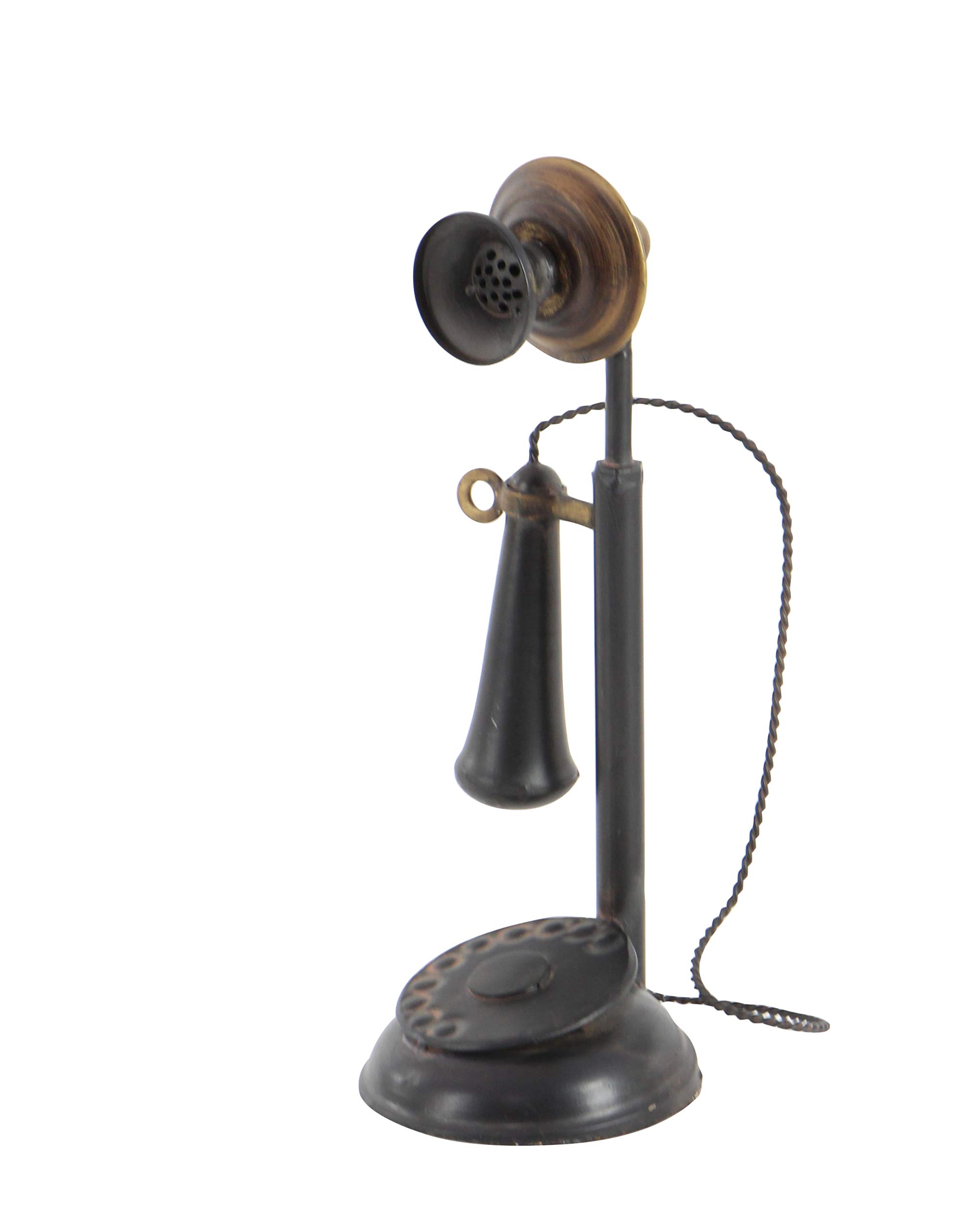 Deco 79 Metal Telephone Decorative Vintage Style Sculpture with Tiered Base and Coil Wire Detailing, 5