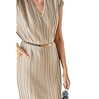 Women's V-Neck Slim Elegant Dress, Pleated Temperament Skirt, One-Piece Medium Length Clothing