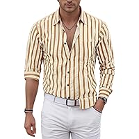 VATPAVE Men's Casual Stylish Striped Shirt Long Sleeve Button Down Shirt Regular Fit Dress Shirt with Pocket