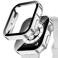 Waterproof Watch Case Tempered Glass for Apple Watch Serie 8 7 Cover 40mm 44mm 41mm 45mm Protector Straight Edge IWatch 6 SE 5 4 (Color : Plating Silver, Size : 45MM)
