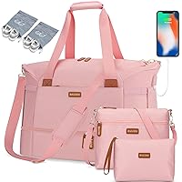 Gym Bag for Women, Weekender Overnight Bag with USB Charging Port, Sport Travel Duffel Bag with Wet Pocket & Shoe Compartment