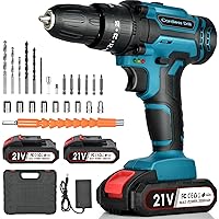 Cordless Drill Set 21 V: Cordless Drill with 2 Batteries 2000 mAh, 42 Nm Max Drill Set 25 + 3 Pairs, 24 Pieces Drill Cordless Screwdriver, 2 Speeds, LED Light for DIY Projects (Drills)