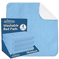 Waterproof Incontinence Bed Pads 34'' x 36'' (Pack of 4), Washable Underpad Chuck Pads for Bed, Reusable Pee Pads for Adults, Elderly, Kids, Toddler and Pets, Blue