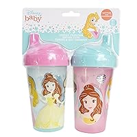 Disney Toddler Sippy Cups for Girls | 10 Ounce Princess Sippy Cup Pack of Two with Straw and Lid | Durable Blue Leak Proof Travel Water Bottle for Toddlers