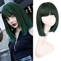 WECAN Green Bob Wigs for Women short Green wig with bangs Straight Bob Wigs Synthetic Cosplay Daily Party Wig