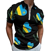 Love Rwanda Mens Polo Shirts Quick Dry Short Sleeve Zippered Workout T Shirt Tee Top