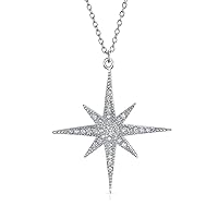 Heavenly Shining North Star Burst Pendant Necklace Or Stud Earrings- Celestial Pave CZ Jewelry for Women & Teens in .925 Sterling Silver