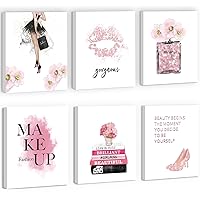 KAIRNE Fashion Women Art Print, Modern Pink Pictures Bathroom Decor for Girls Wall Art Set of 6(12”X16”,framed),Hello Gorgeous Wall Decor Esthetic Makeup wall decor for lady Room Girls Bedroom Decor