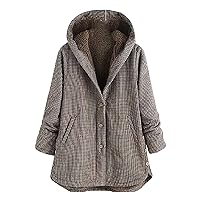 RMXEi Plus Size Winter Warm Women Vintage Plaid Asymmetrical Button Hooded Outwearcoat