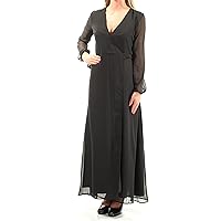 Womens Sheer Bishop Sleeve Wrap Dress Black XXS